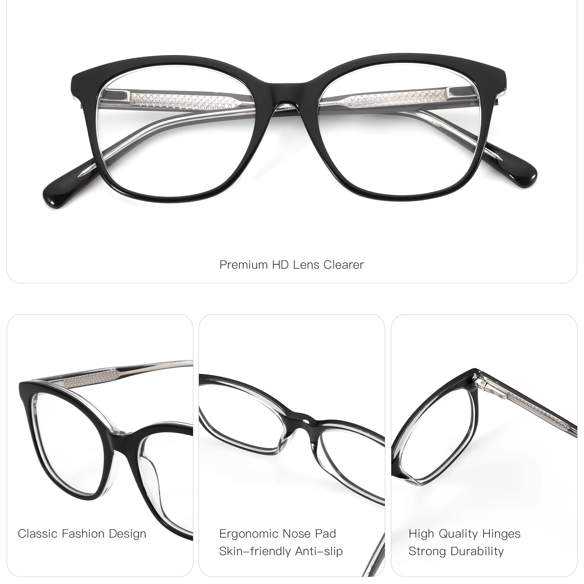 ZENOTTIC（ XS Size）Trend Acetate Square Prescription Glasses