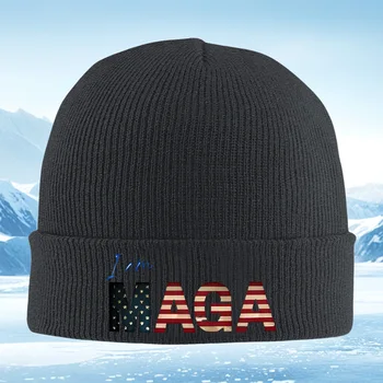 Maga American Flag Lettering Knit Beanie Hat - 5 Colors