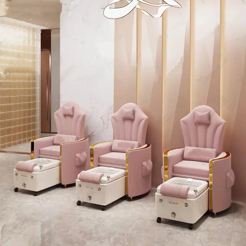 Luxury European nail salon foot spa chairs adjustable pedicure and pedicure chair red velvet chairs pedicure spa massage chair bowl