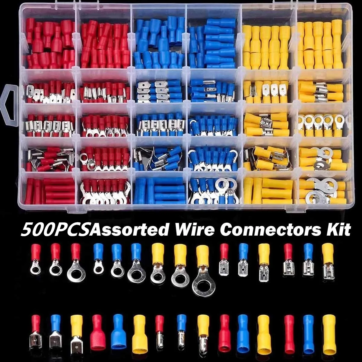 

500/300/280PCS Insulated Cable Connector Electrical Wire Crimp Spade Butt Ring Fork Set Ring Lugs Rolled Terminals Assorted Kit