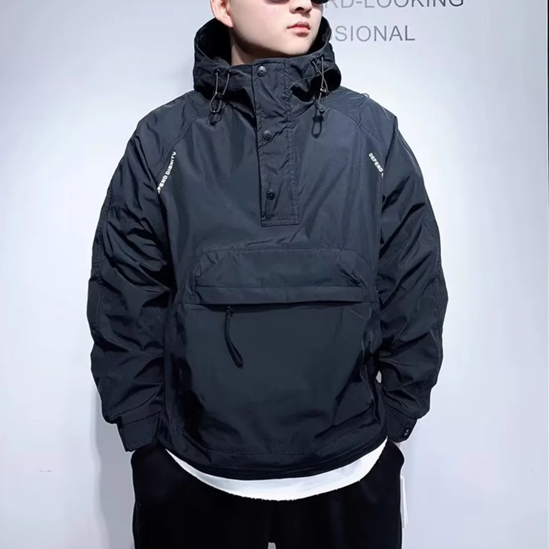 

Design Casual Loose Mountaineering Tactical Men's Joggers Clothing Big Pocket Hooded Jacket Men Outerwear Luxury Solid Color