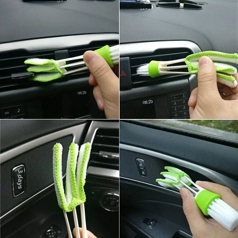 자동차 청소 브러시 키트 에어컨 환기구 간격 나무 손잡이 6 개, 미세 디테일 브러시 자동차 세트, 17 피스