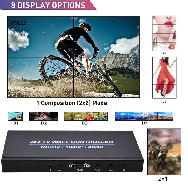 

4K 60Hz RS232 2x2 TV Wall Controller 1x2 1x3 1x4 2x1 3x1 4x1 HDMI Video Wall Processor 4 TV Stitching Box Multi Screen Splicer