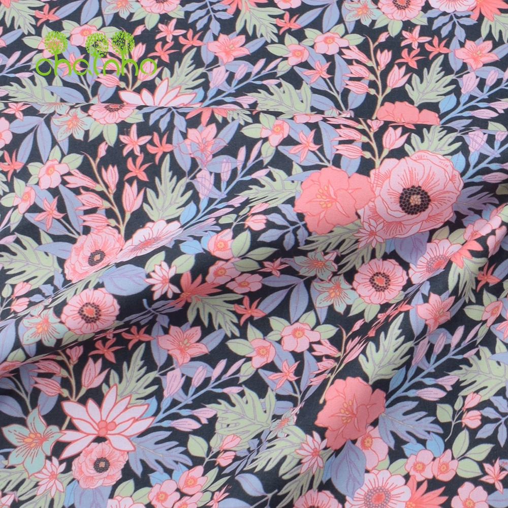 Chainho,Printed Plain Weave Poplin Cotton Fabric,DIY Quilting Sewing Material,Patchwork Cloth,Floral Series,3 Sizes,15PC215