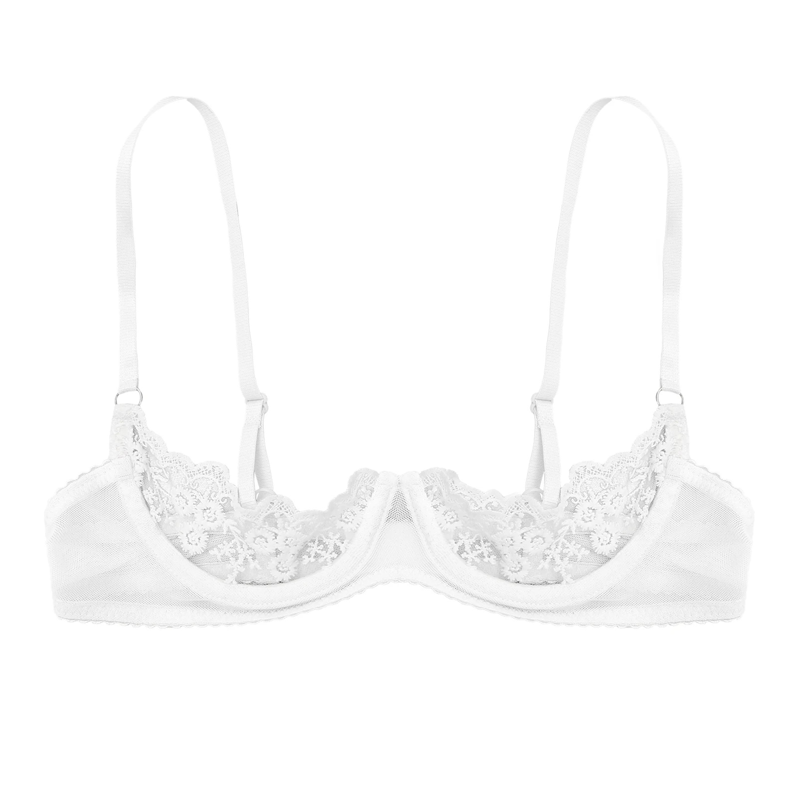 Womens Sexy Floral Lace Underwired Bra Underwear Adjustable Strap Unlined Brassiere Lingerie Exposed Breasts Exotic Bralette