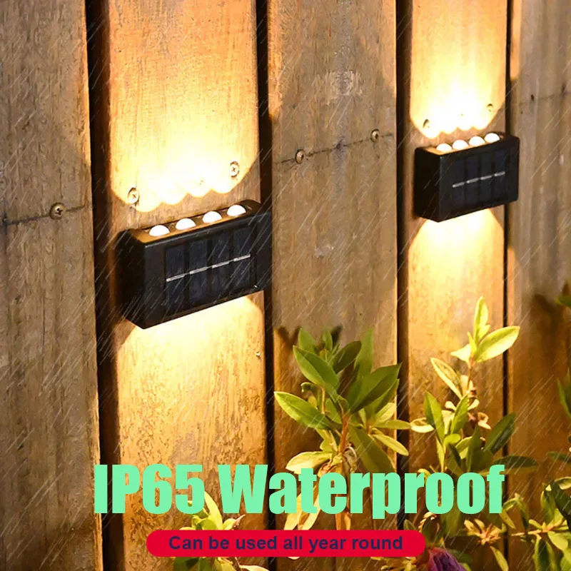 10/8/6/4LED Solar Wall Lamp Outdoor Waterproof Up and Down Luminous Lighting for Garden Fence Decoration Sunlight Light