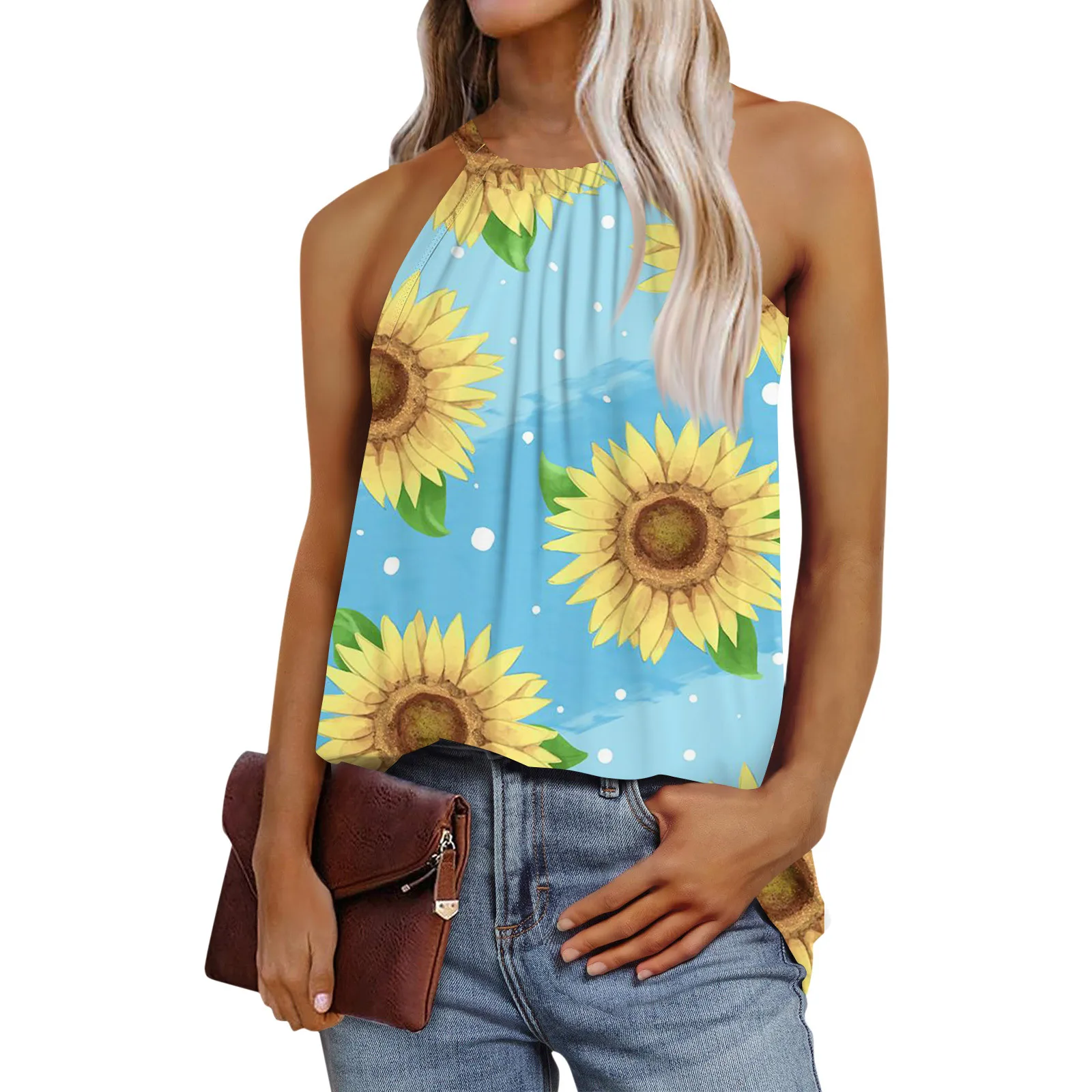 

Tops Sexys Daily Fashion Printed Women Vests Luxury Round Neck Summer Sleeveless Women Shirts Fashion Ropa Mujer Juvenil