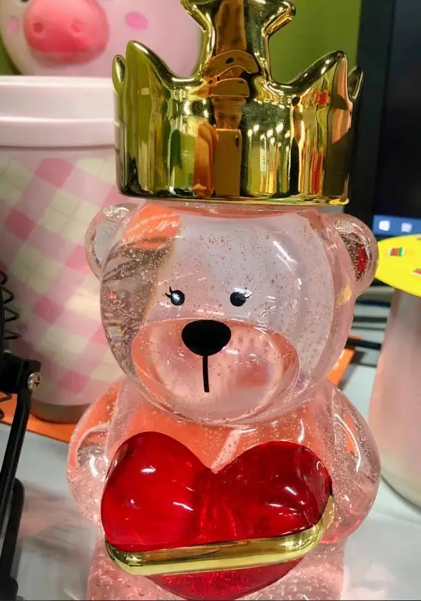 New ★★★Crown Bear Red Love Glass Straw Cup, Valentine's Day Cup