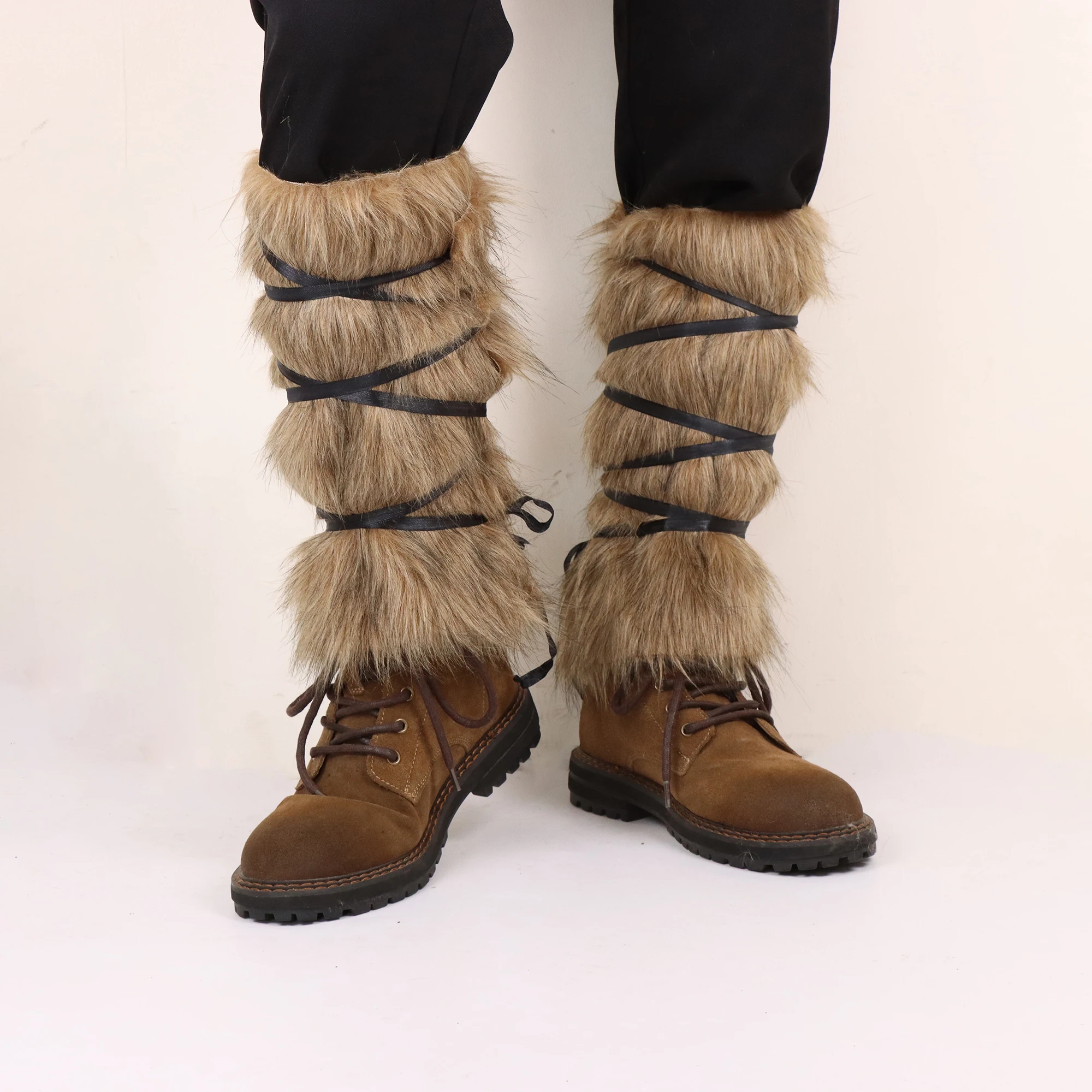 Men's Medieval Faux Fur Warm Leggings with Viking Cosplay Accessories