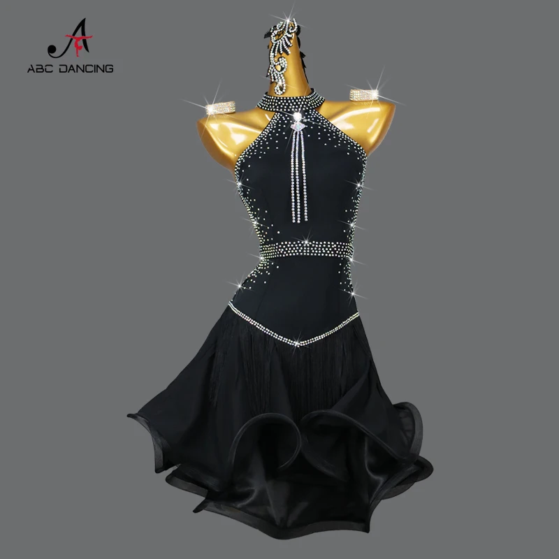 

New Black Latin Dance Sishbone Skirt Professional Women Children Sports Competition Costume Sexy Ballroom Clothes Wear Customize