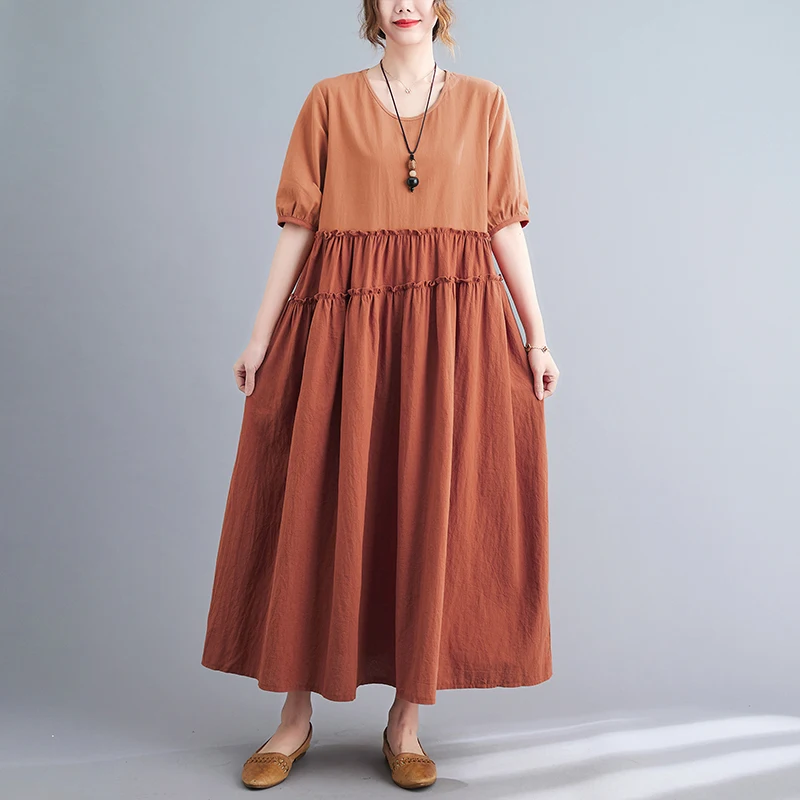 

2023 New Arrival Korea Style Fashion Patchwork Edible Tree Fungus Chic Lady Summer Dress Loose Cozy Women Casual Dress