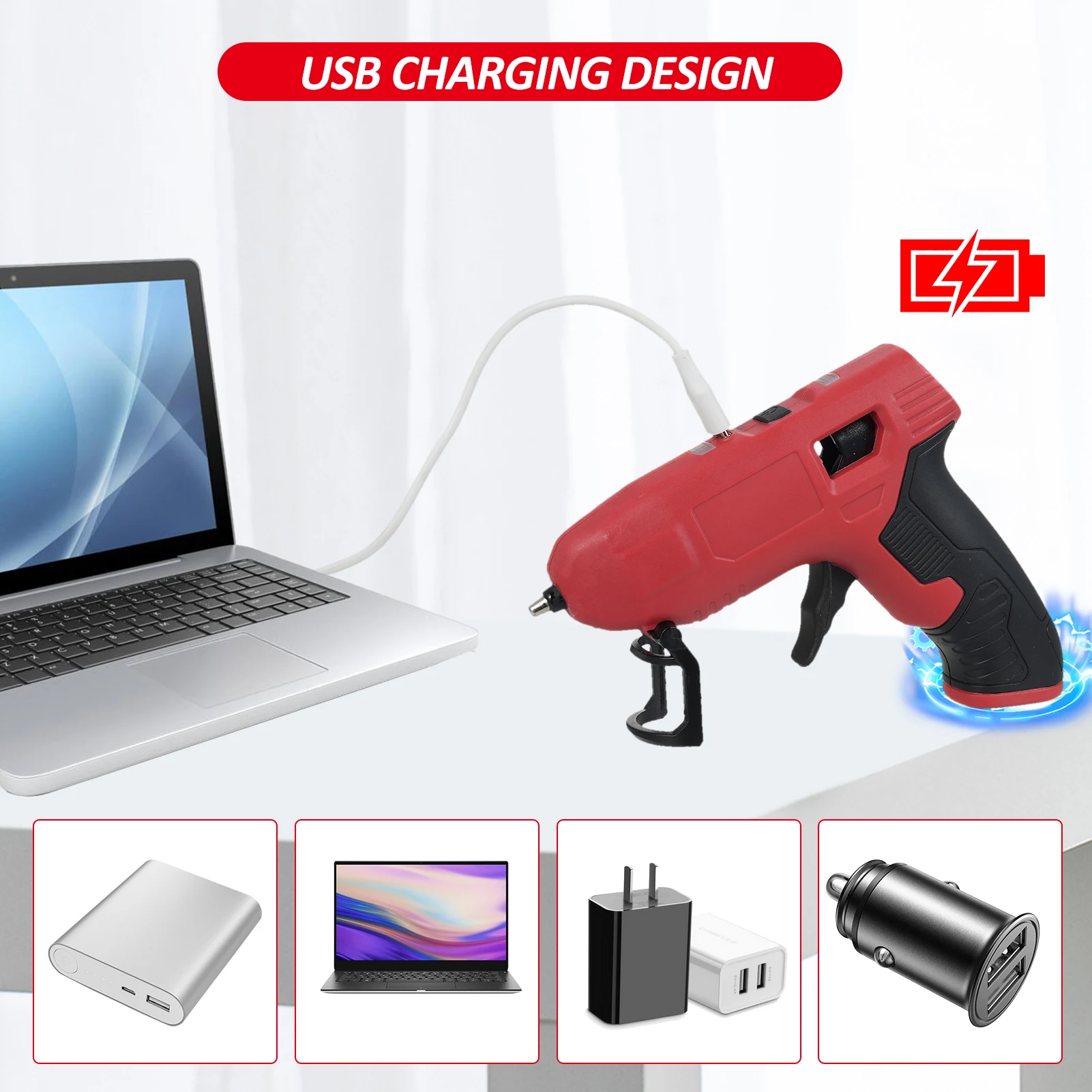Geevorks 4.2V Cordless Hot Glue Machine Type-C Rechargeable Wireless Mini Hot Melt Glue Machine with 15 Glue Sticks