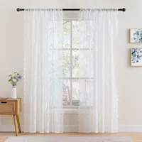 2pcs elegant solid-color curtains with wave lace trim. Holiday home decor. 3