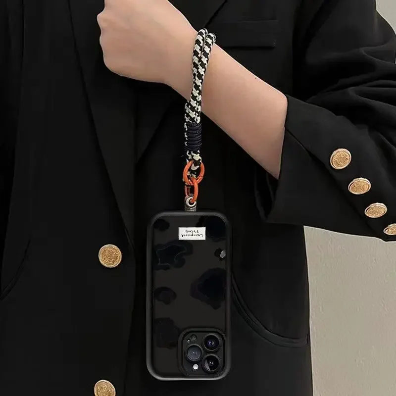 Black Leopard Print Lanyard Hang Strap Case