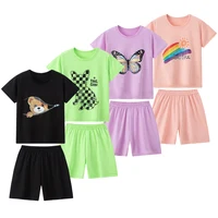 Ensemble 2 pièces d'été pour enfants, confortable et polyvalent, mignon, à manches courtes, pour garçons et filles, ensemble décontracté pour la maison et l'extérieur 3