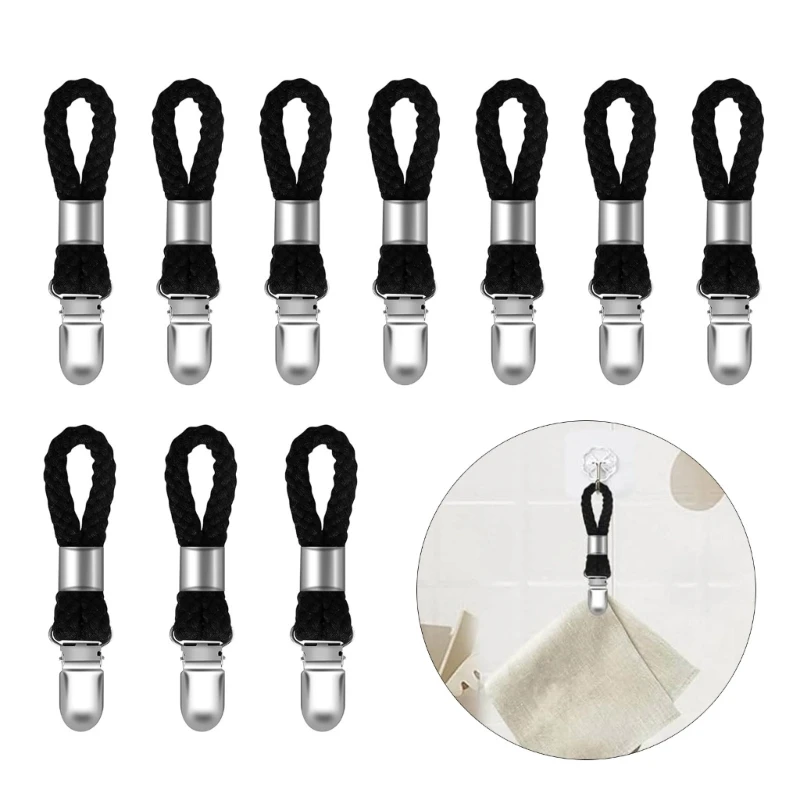10Pcs Towel Clip Clothes Hanging Clip Braided Cotton Rings Metal Towel for Kitchen Bathroom Hanging Towels 37JD