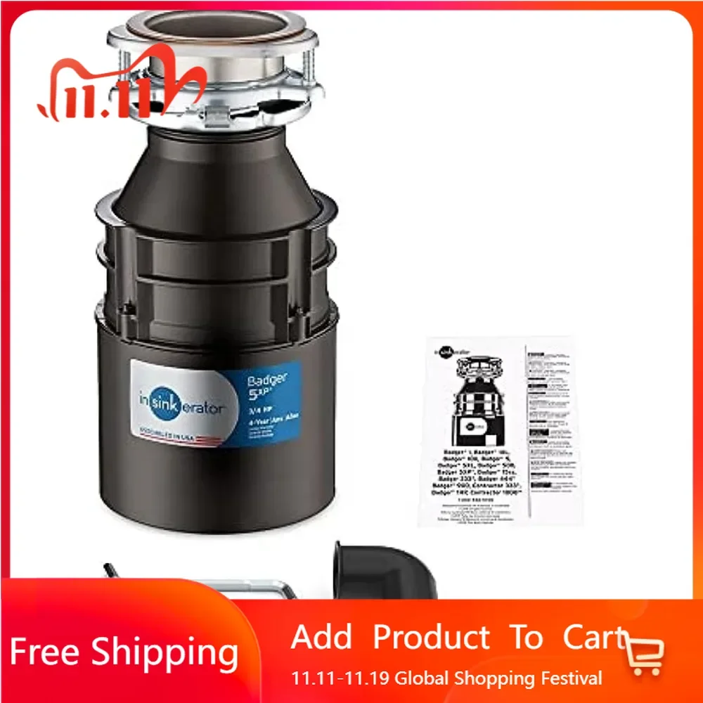 3/4 HP Continuous Feed Food Residue Processor Power Series Black & Plumbing-Equipment & Garbage Disposal Power Cord Kit Kitchen