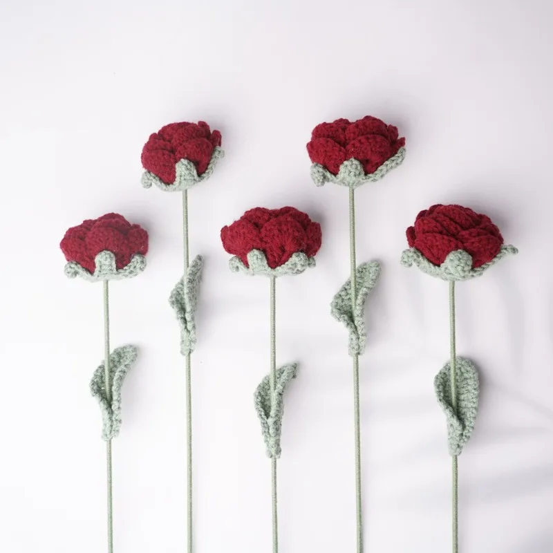 1–10 Stück gestrickter Blumenstrauß, handgefertigt, Sonnenblume, Rose, Garn, Dekoration für Valentinstag, Muttertag, Geburtstag, Geschenk, künstliche Blumen – Detail 4