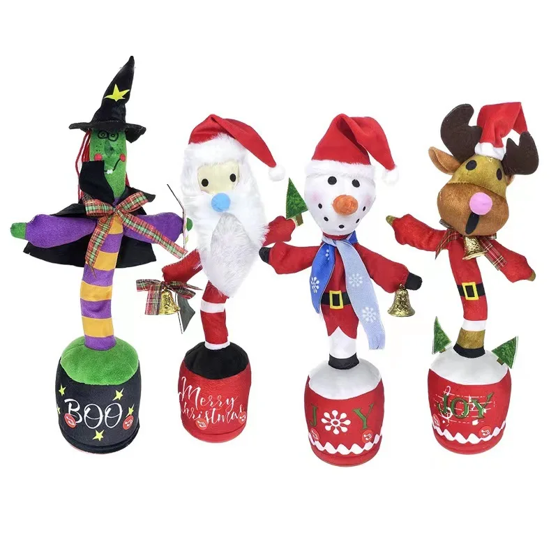 

35cm New Talking And Dancing Cactus Elk Santa Claus Electric Toys Creative Fun Singing Swing Electric Twist Christmas Toys