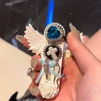 New Angel Wings Windproof Lighter Spray Pink Flame Butane Inflatable Lighter Cigarette Accessories High Beauty Girl Gift 1