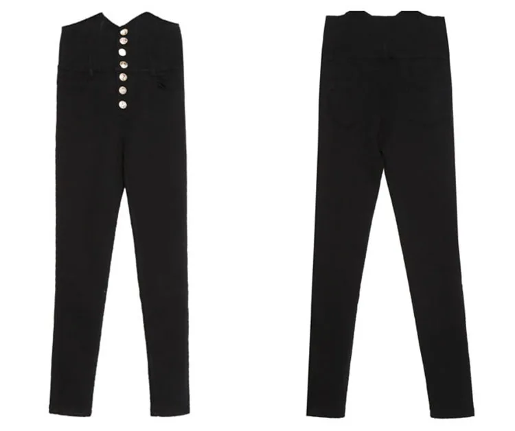 2022 Autumn Spring New Black leggings Casual Elastic High Waist stretch feet pants women's Metal Buttons was thin Pencil Pants