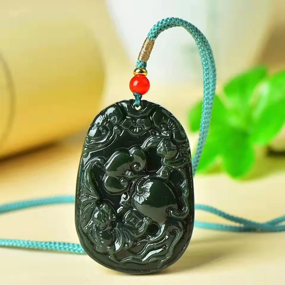 

Natural Hetian Sapphire Carved Brand Pendant Men's and Women's National Style Versatile Pendant Jewelry