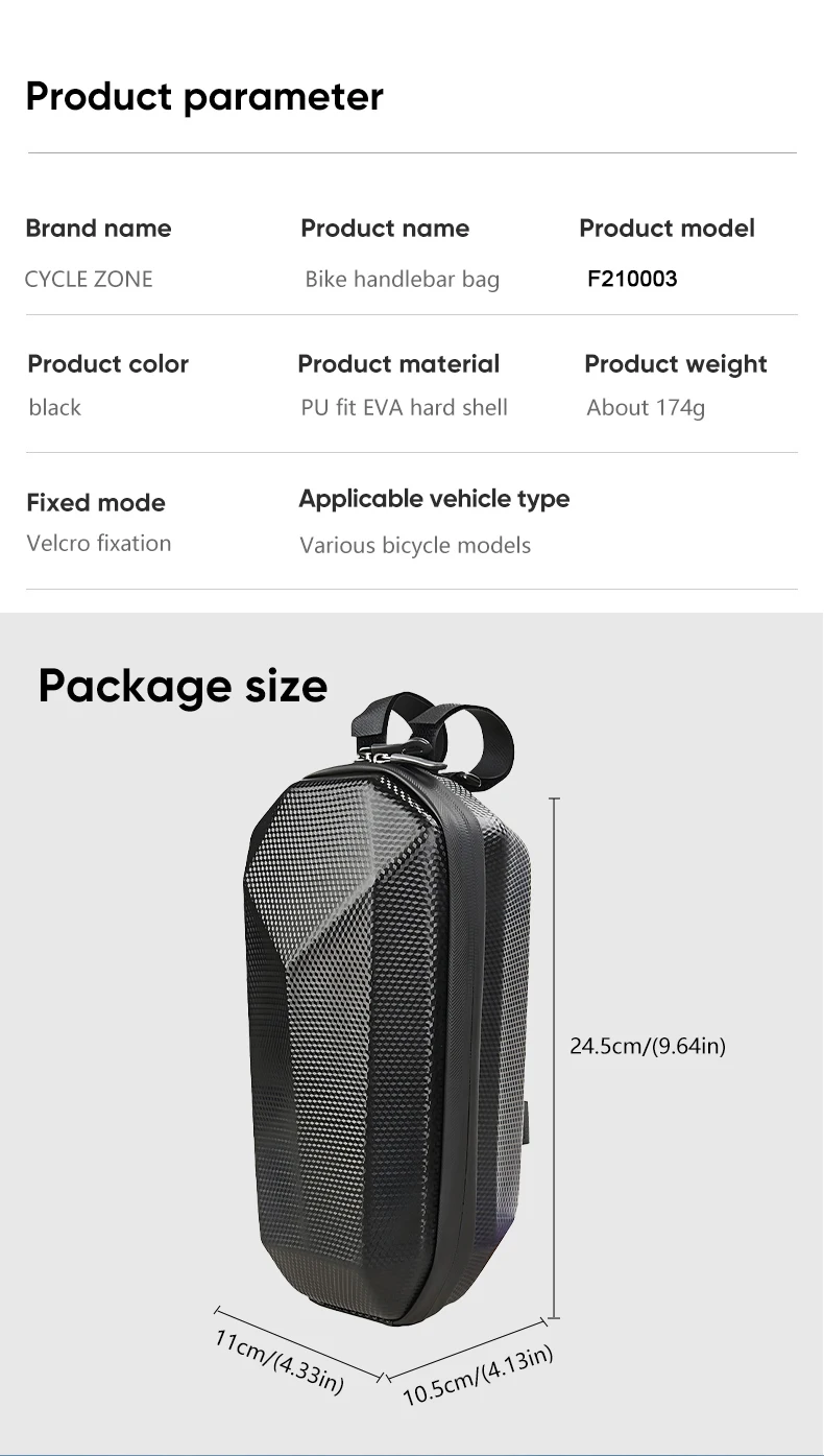 Elektrische Roller Front Tasche Wasserdichte EVA Hard Shell Taschen Fahrrad Lenker Hängen Tasche MTB Fahrrad Tragen Taschen Lagerung Zubehör – Detail 2