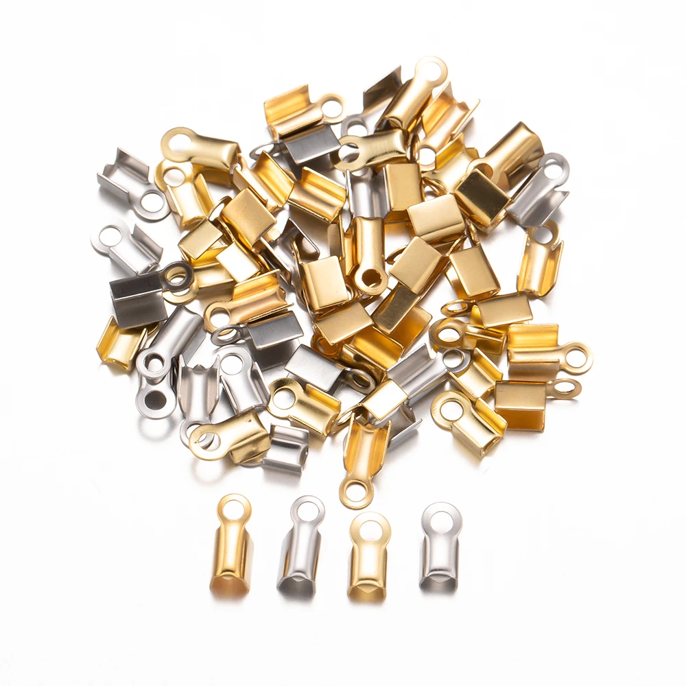 50pcs/Lot Stainless Steel Clasps Cord End Caps String Ribbon Leather