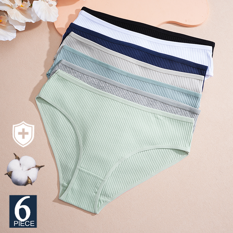 FINETOO 6Pcs/Set Women's Panties Striped Briefs Sexy Women Low-Rise Breathable Cotton Female Soft Underwear Ladies Underpants