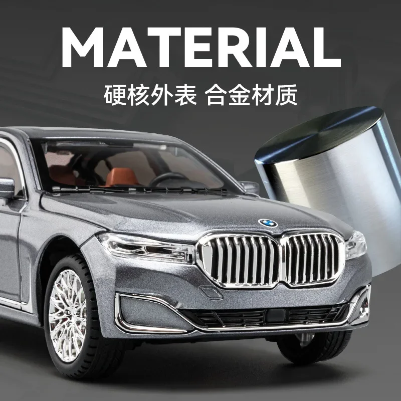 1:24 BMW 760LI Diecast Large Limousine Alloy Metal Car Model Car Sound & Light Pull Back Toy Interior Decorations Kids Toy C188 3