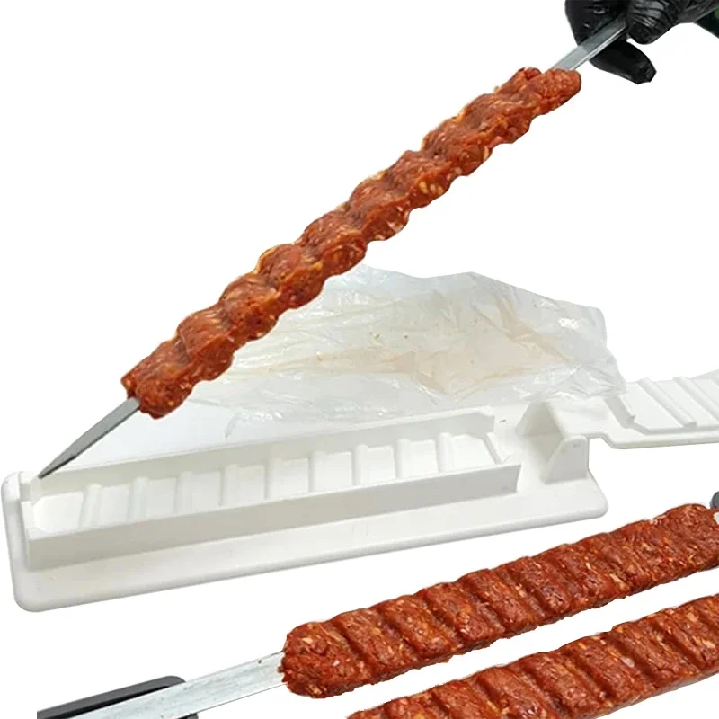 Kebab Maker Single Row Reusable Plastic Barbecue Skewer Making Machine Kebab Preparation Camping BBQ Tools