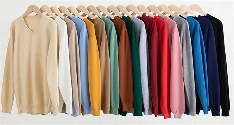 Description Picture 3 of item100 Ordos Wool Sweater Men's Clothing V-neck Long Sleeved Pullover Cashmere Knitted Bottom Tops Soft Warm