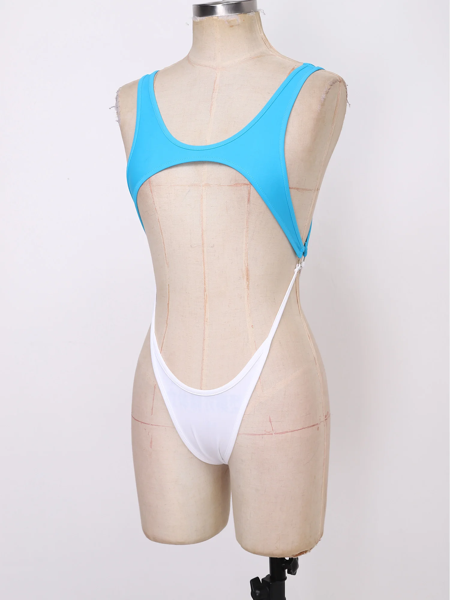 Damen Satin Bikini Thong Bodysuit Bademode Pool-Party Badeanzug Cut-Out Ärmellos O-Ring Cheeky Bodysuit Einteiliger Badeanzug – Detail 12