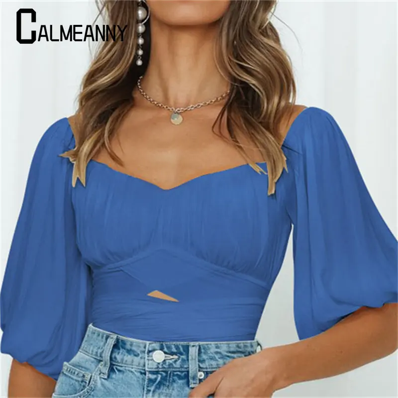 

Sexy Women T-Shirt 2023 Summer New Style Casual One Word Collar Navel Exposed Bandage Drawstring Crop Short Long Sleeve T-Shirt