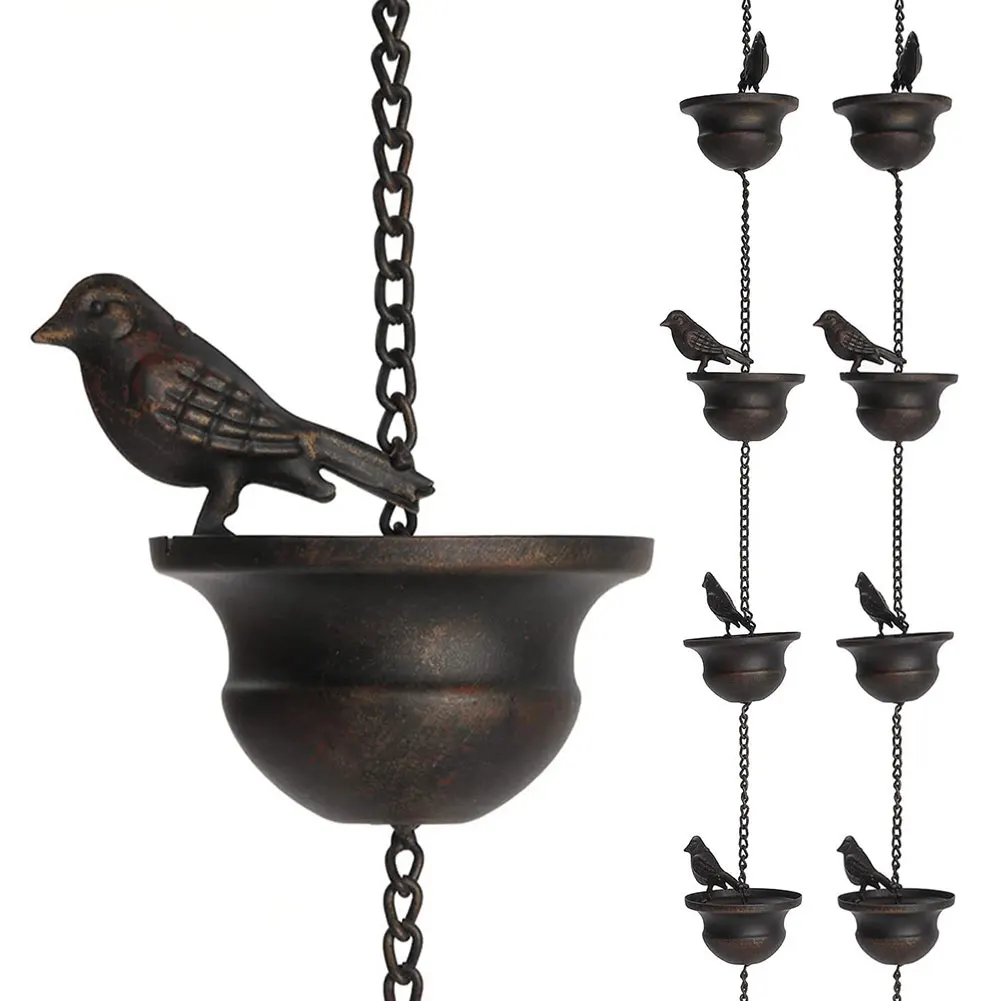 8 Feet Metal Rainwater Catcher Chain Bronze Decorative Bird Rain Chain Mobile Replacement Downspout for Outdoor Courtyard Garden
