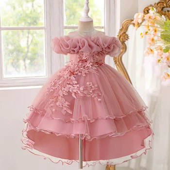 Elegant Flower Bridesmaid Party Girl Dresses Fashion Tulle Wedding Birthday Princess Dress for Girls Graduation Pageant Costumes 1