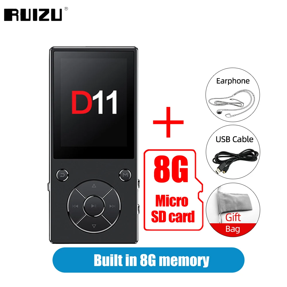 Original RUIZU D11 Bluetooth MP3 Player Music Player 8GB Metal Music Player with Built-in Speaker FM Radio Support TF Card 