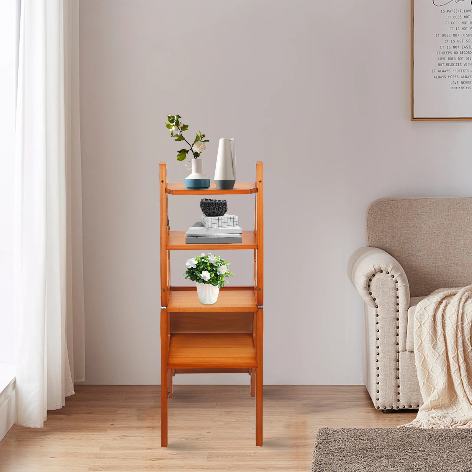 Mehrzweck-Klappleiterstuhl, umwandelbarer Vierstufen-Fußhocker, Kletterleiter für den Innenbereich für Schlafzimmer, Speisekammern, Balkone – Detail 2