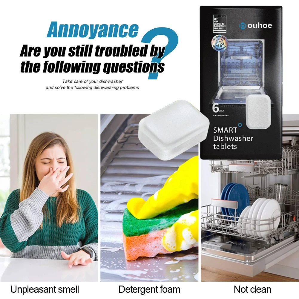 Dishwasher Cleaner Deep Cleaning Deodorizer Tablets Remove Limescale Build Up and Odor for Dishwasher Washing Machine 6pcs/box
