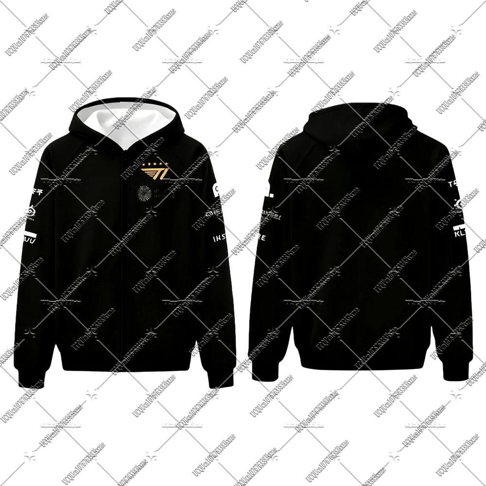 2025년 신규 e스포츠 팀 유니폼 지퍼 후드 월드 파이널 저지 코트 T1 팀 유니폼 페이커 팬 서포트 의류 여성 남성 상의