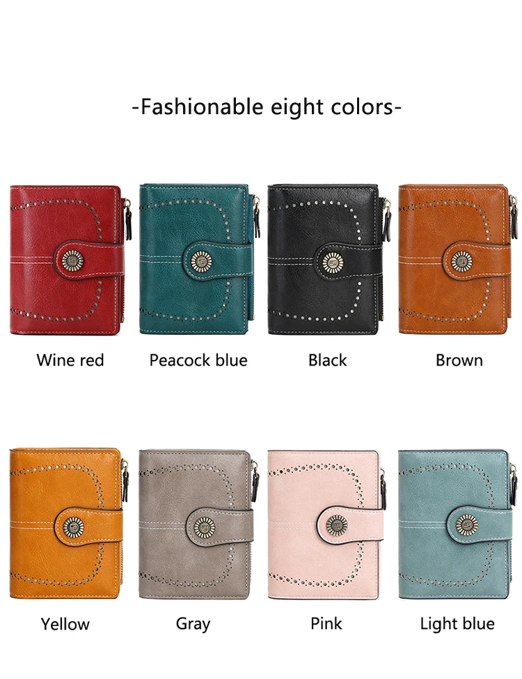 RFID Anti-Diebstahl-Bürste Damen-Geldbörse mit mehreren Kartenfächern, Reißverschluss, Schnalle, modischer Kreditkartenhalter, Vintage, multifunktionale ShortWallet – Detail 8