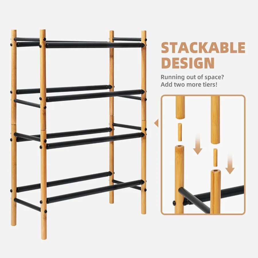 Expandable Shoe Rack 12 Pairs Stackable Small Shoe Rack Metal Adjustable Shoes Organizer for Closet Entryway Hallway Garage Fro