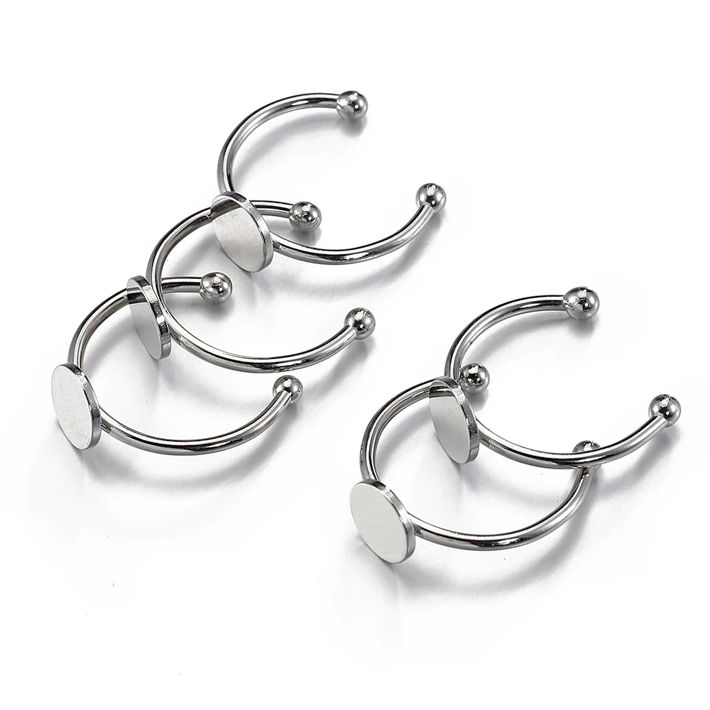 5/10 Stück verstellbare Ringfassungen aus Edelstahl, 6/8/10/12 mm, rund, flach, blanko, Basis, Glascabochons, Ringlünette, DIY-Schmuckherstellung – Detail 13