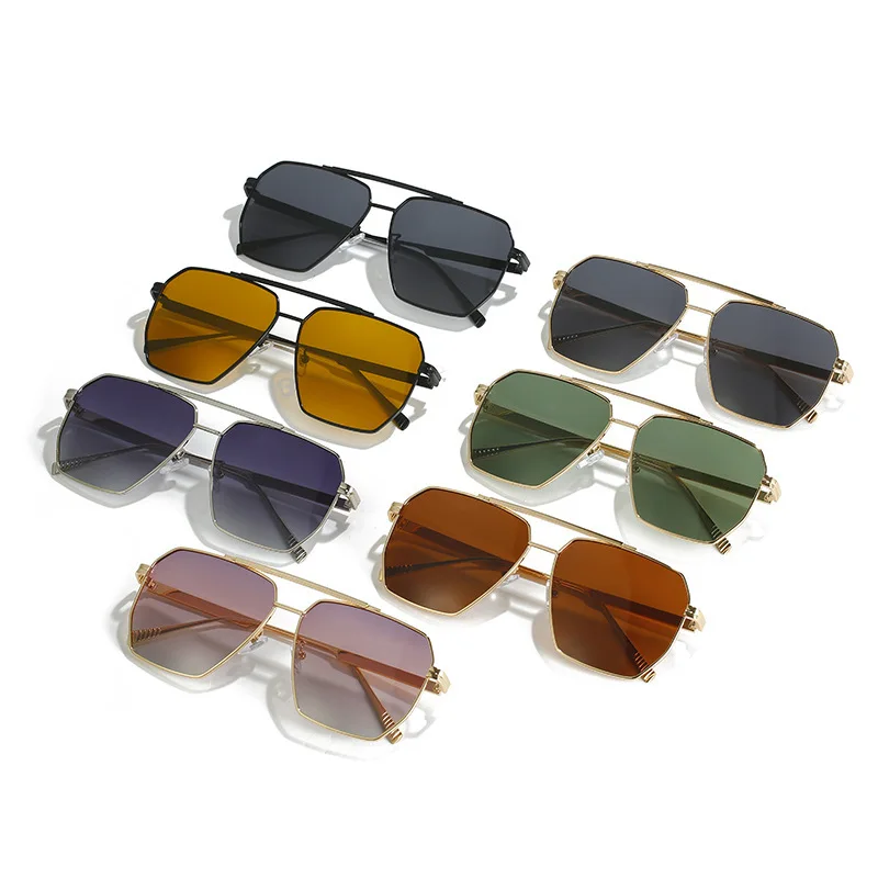 Dollger Square Sunglasses for Men Classic Oversized Sun Glasses Retro Semi  Rimless Gold Alloy Frame UV400