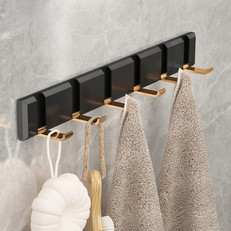 

Folding Towel Hanger 2 Ways Installation Wall Hooks Coat Clothes Holder for Bathroom Kitchen Bedroom Hallway Behind The Door