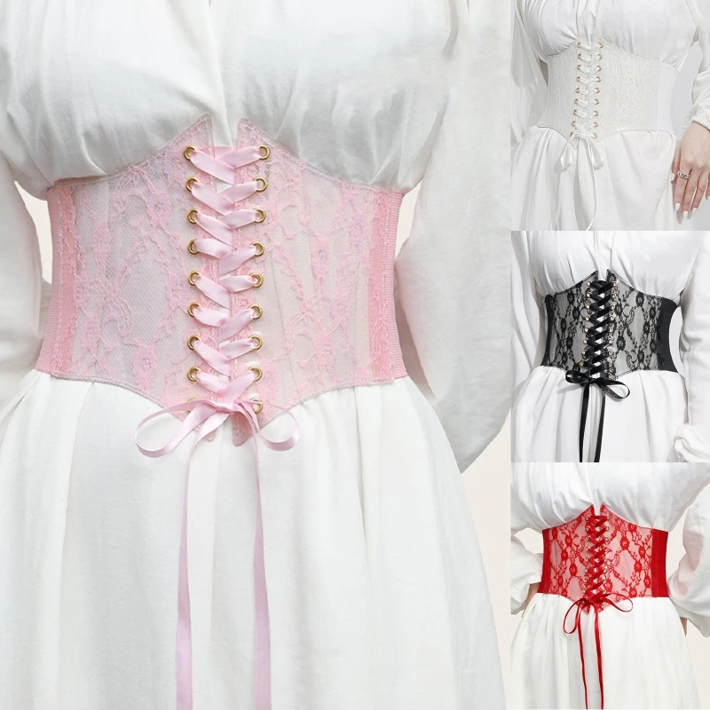 

Corset with Lace Floral Pattern Cummerbunds Strap Belt for Women Body Girdle