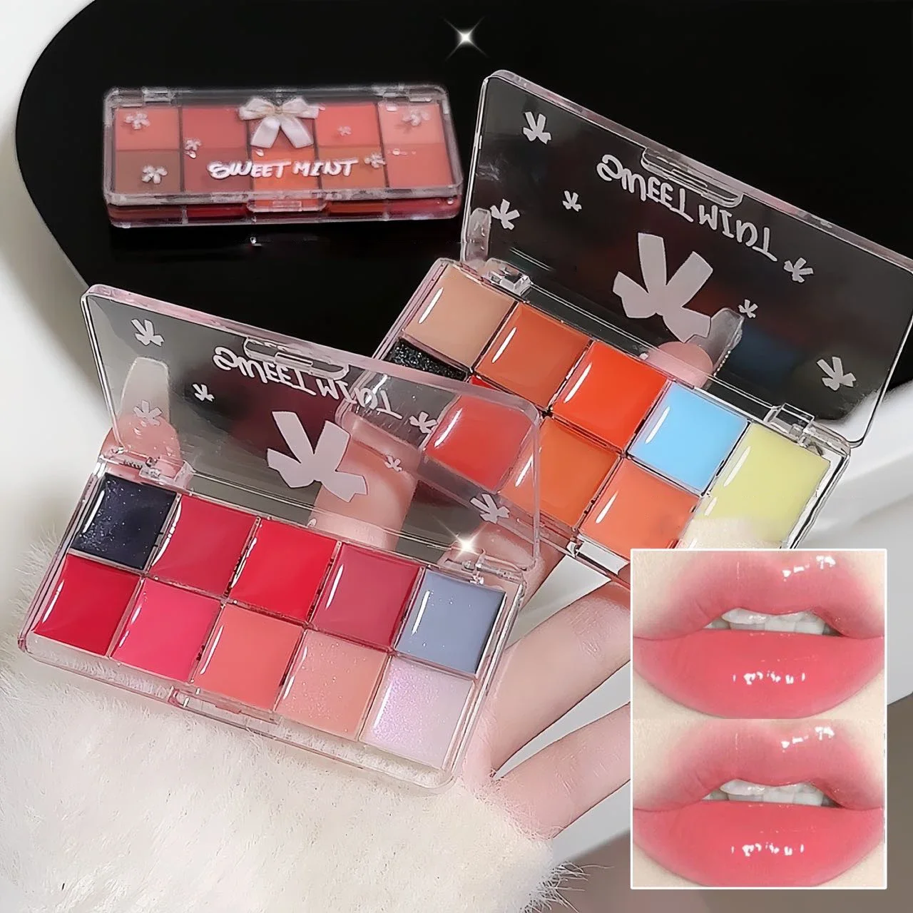 10-Color Lip Jelly Plate Mirror Crystal Lip Gloss Moisturizing Water Glass Red Orange Lip Oil Balm Sexy Plump Makeup Palette 6