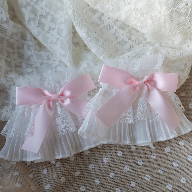 이동식 셔츠 Pleated Flered 장식 커프스 Bowknot Decors Pleated 손목 밴드 장식 여성 스웨터 의류 Y1UA