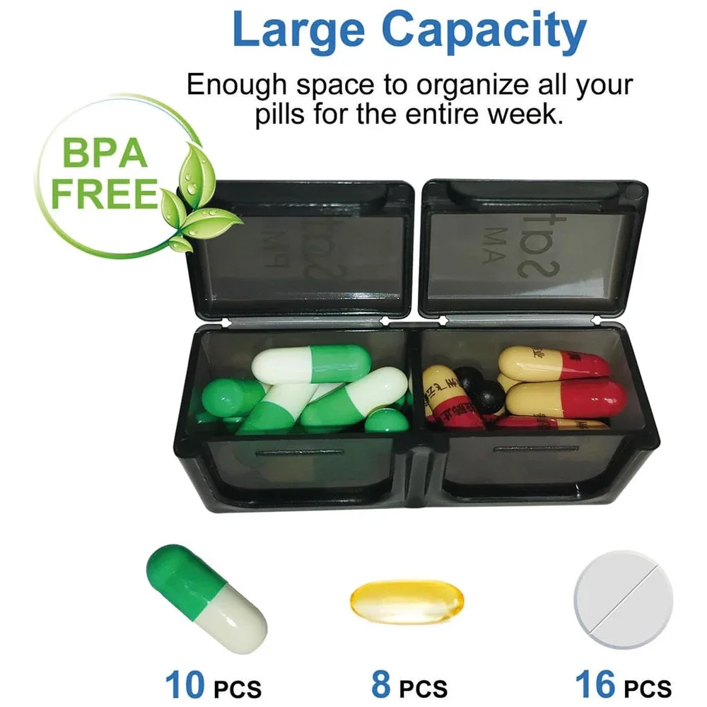 Weekly AM/PM Push Button Pill Organizer with 7-Day Storage Compartments