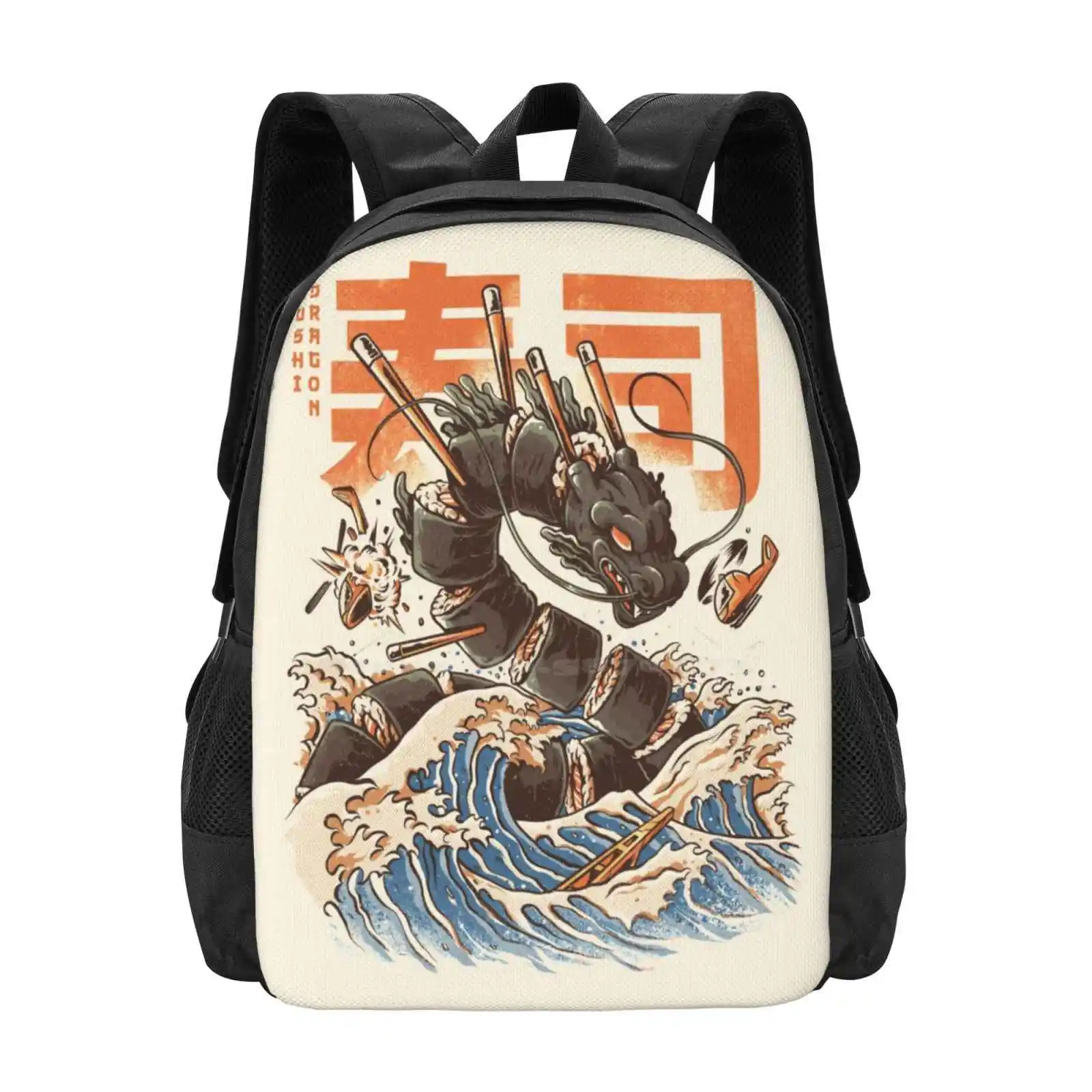 

Great Sushi Dragon School Bag Big Capacity Backpack Laptop Monsters Great Wave Off Kanagawa Vintage Kaiju Onigiri Sushi
